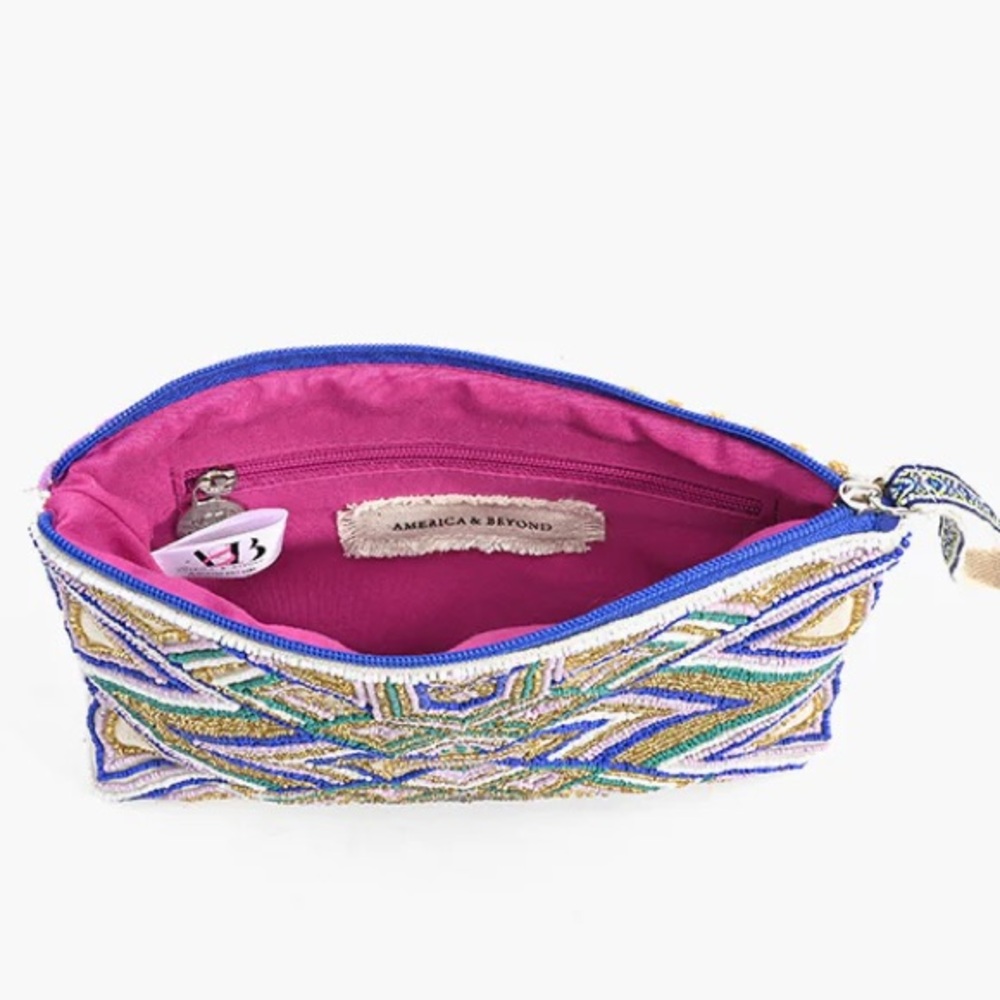 AMERICA & BEYOND BEADED CLUTCH WRISTLET LUXE LILAC EMBELLISHED TOP ZIP HANDMADE! - Picture 3 of 6